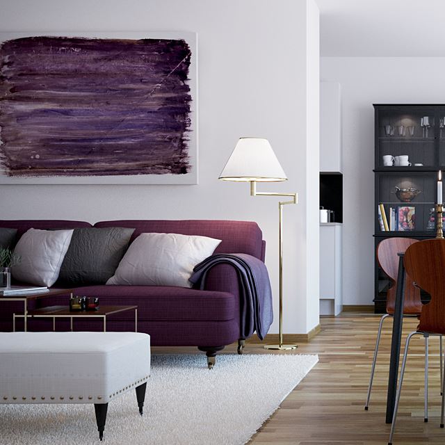 Фото дивана фиолетового цвета в интерьере