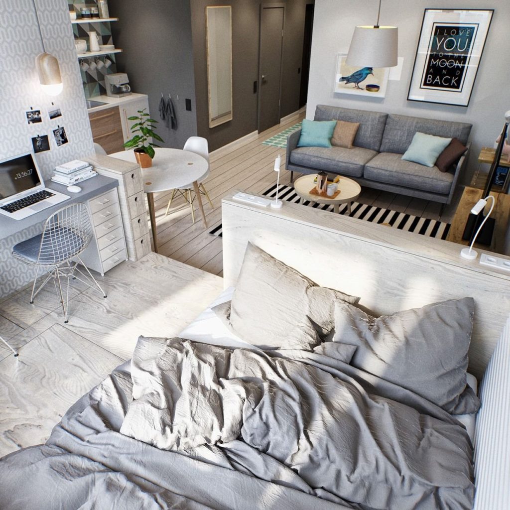 Спальня с кроватью на подиуме