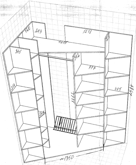 Схема кухонного углового верхнего шкафа