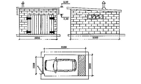 Проект небольшого гаража с односкатной крышей