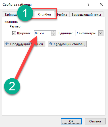 Ширина столбца