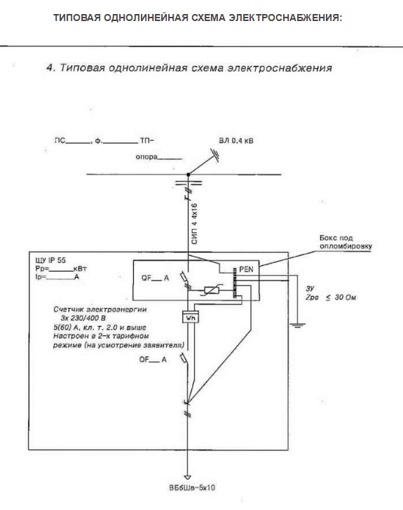 Однолинейная схема электрических сетей для дачи