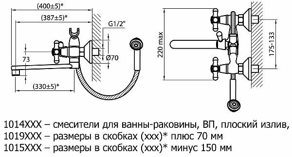 Габариты смесителя