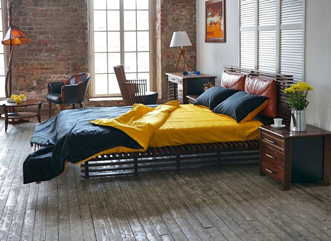 Меблировка спальни в стиле лофт