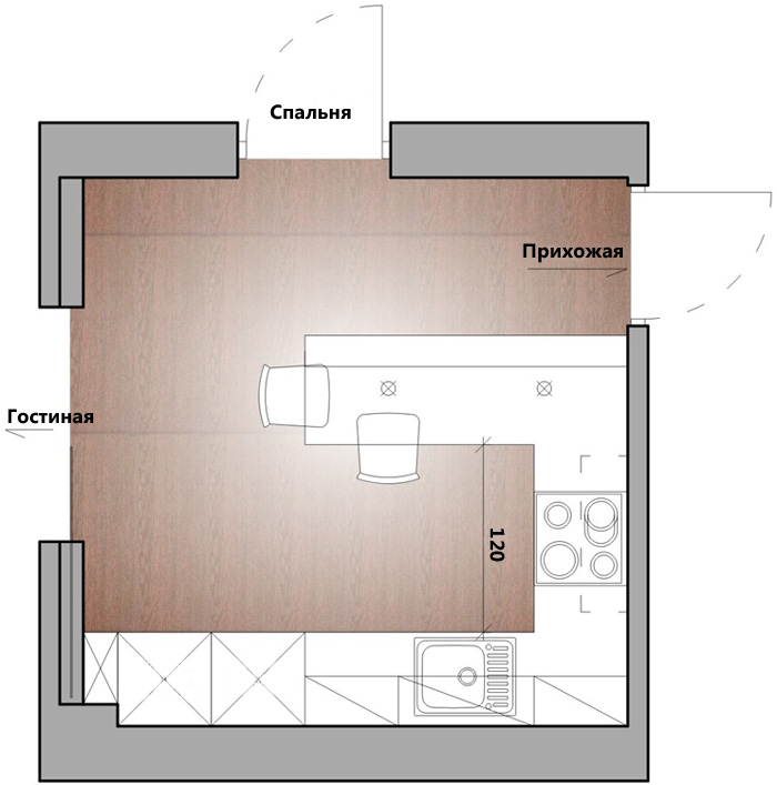 Третий проект – кухня в форме буквы П