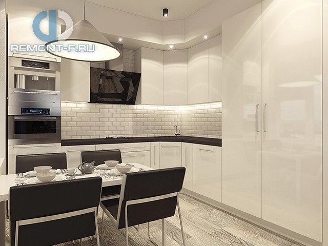 Интерьер монохромной черно-белой кухни в современном стиле