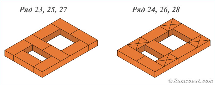 Порядовка отопительной печи, 22-28 ряды