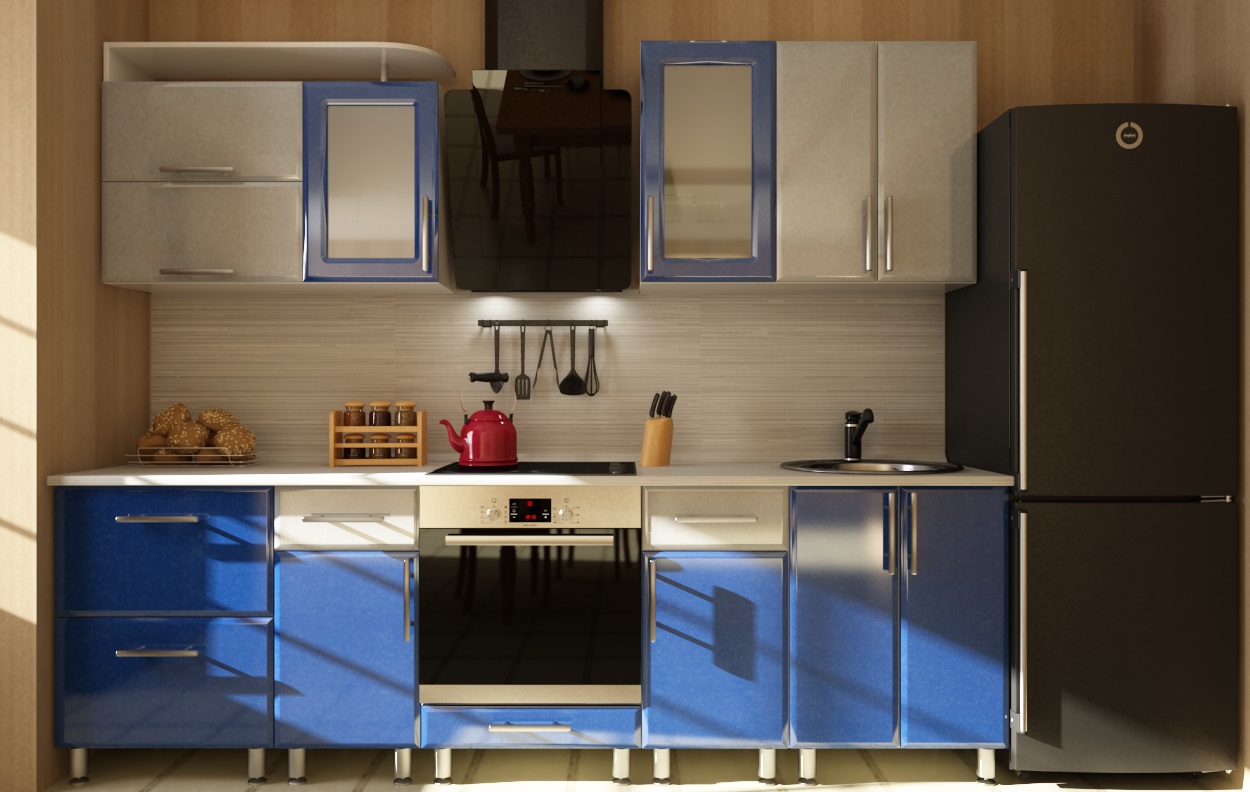 Сине-серый интерьер кухни