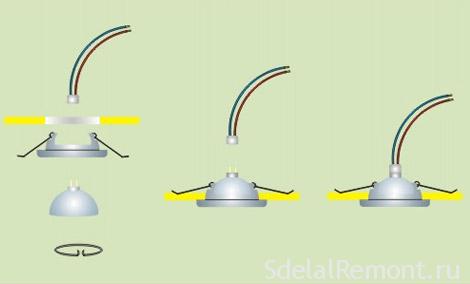 Как установить точечные светильники фото