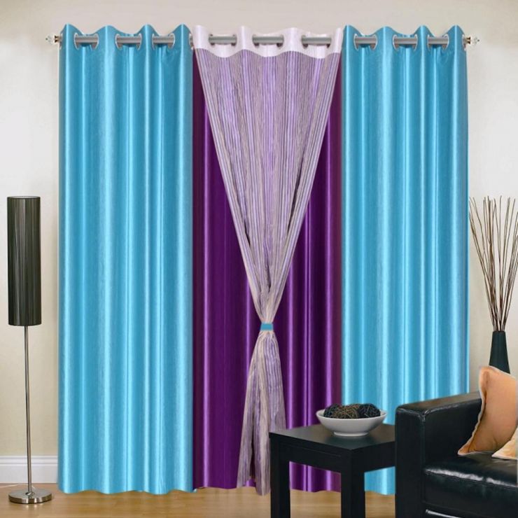 бирюзово-фиолетовые шторы в комнате