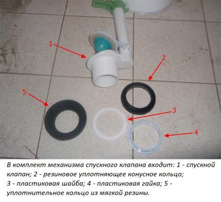 Сборка сливного клапана перед работой