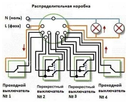 Схема для двух ламп и четырех точек