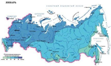 Карта влажности из строительной климатологии