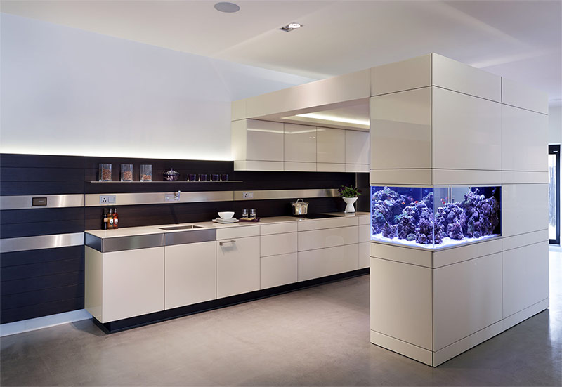 Кухня гостиная дизайн с аквариумом