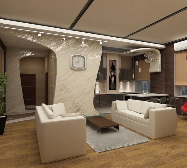 3D-рендеринга.Современный интерьер гостиной комнаты в светлых тонах с добрым o Стоковое Фото
