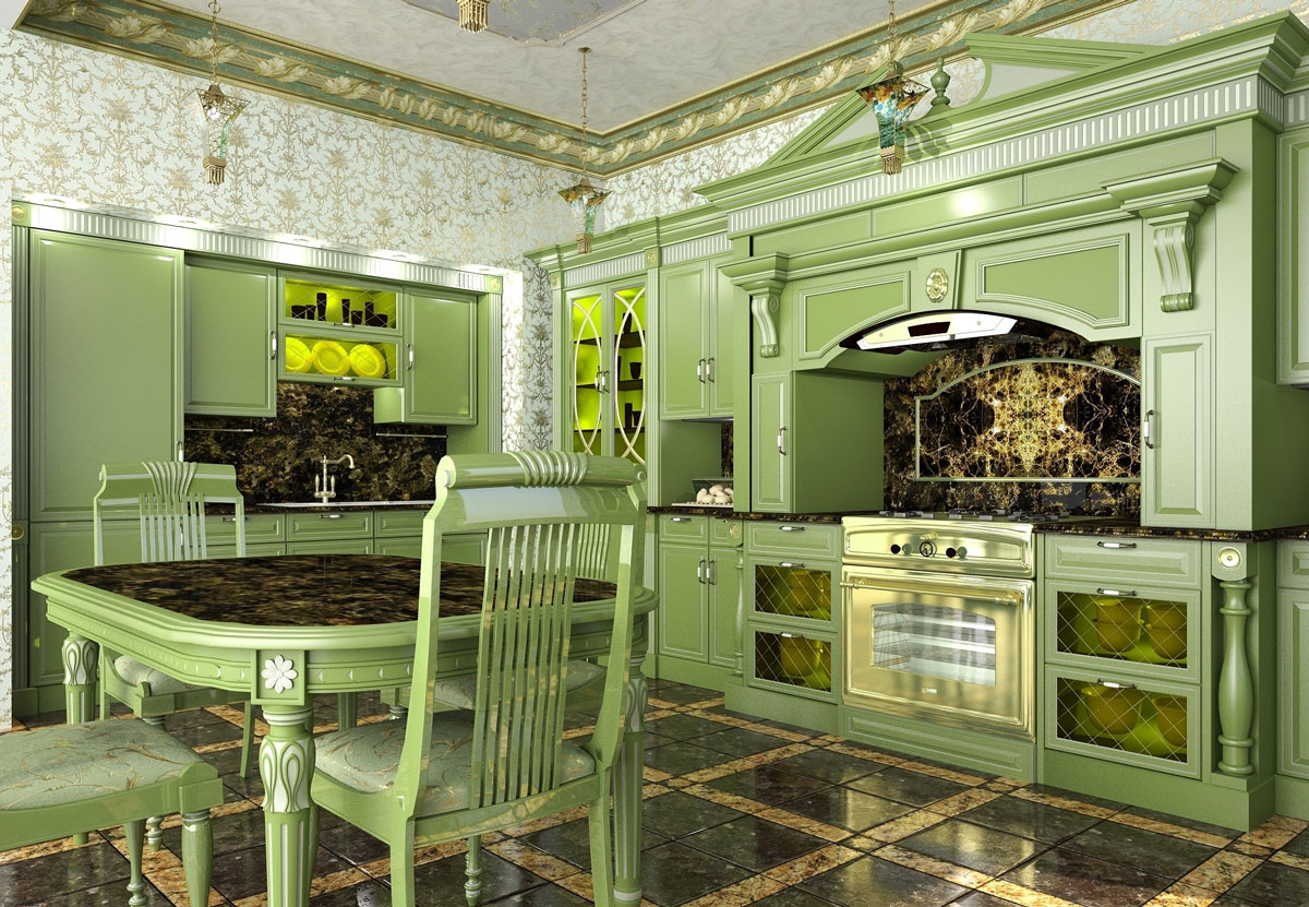 Зеленая классическая кухня