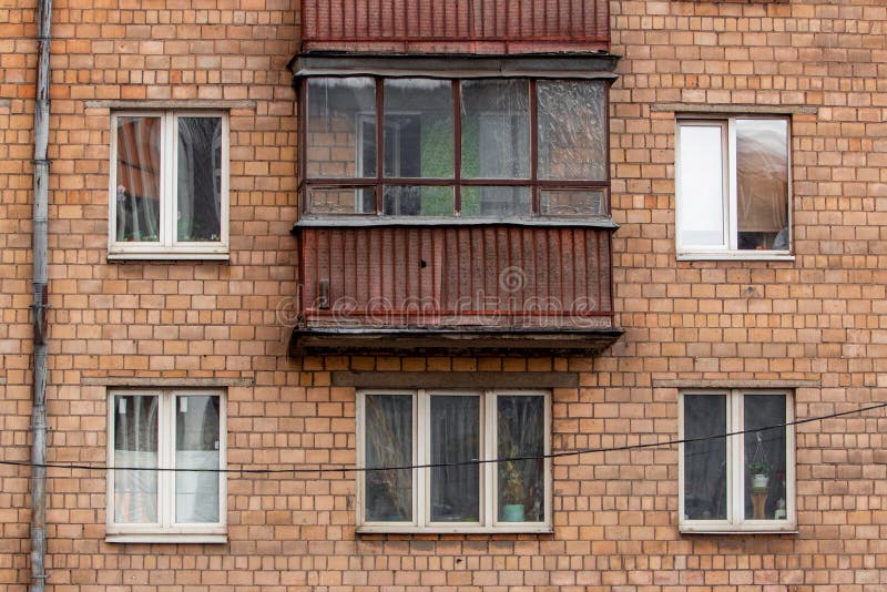 Old Khrushchev Moscow. Historic brick houses in the center of Russia stock photos