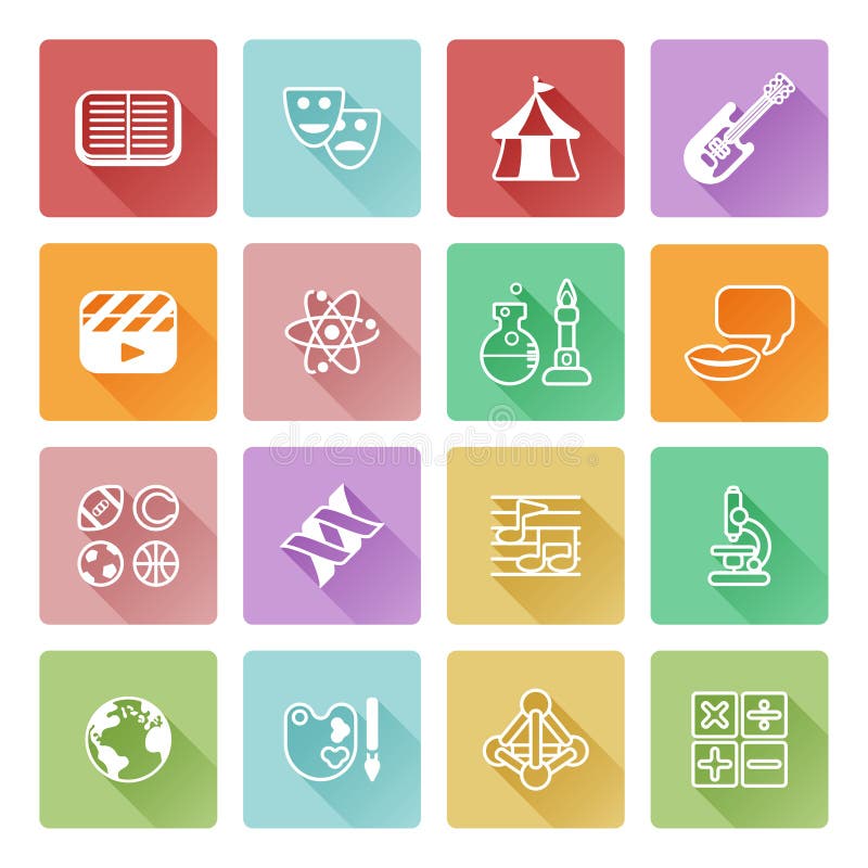 Quiz or education subject icons stock illustration