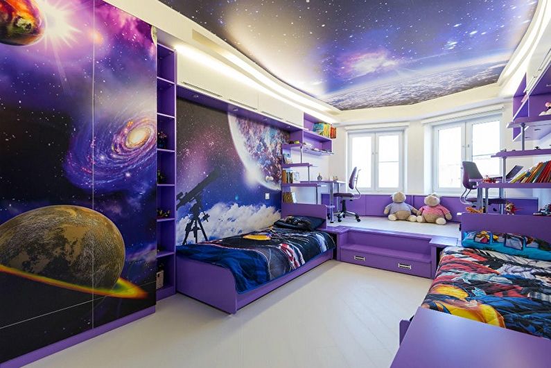 Дизайн детской комнаты для двух мальчиков - Отделка потолка