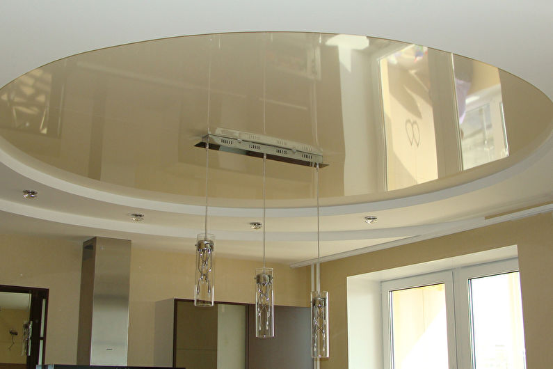 Дизайн потолка из гипсокартона на кухне - фото