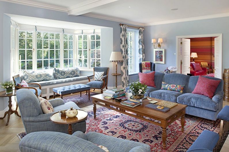 Синяя гостиная в классическом стиле - Дизайн интерьера