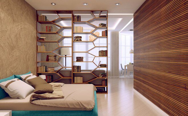 деревянный стеллаж в спальню