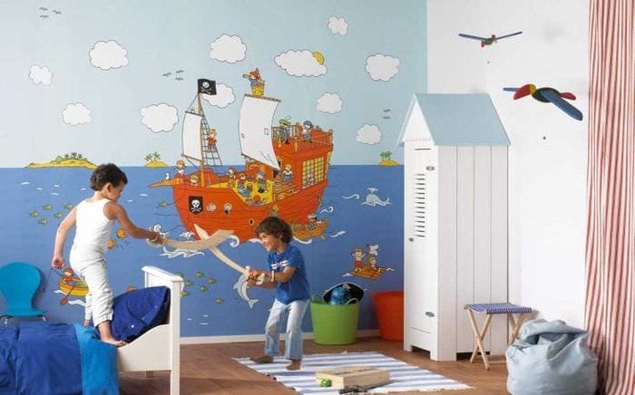 Идея обоев для оформления детской комнаты для мальчика в пиратском стиле 