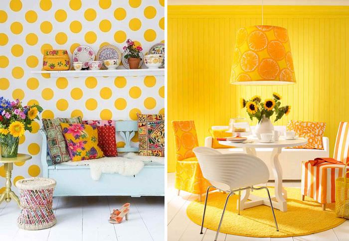 пример применения светлого желтого цвета в интерьере комнаты