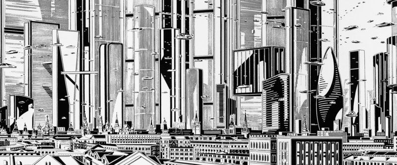 Город будущего: рисунок карандашом