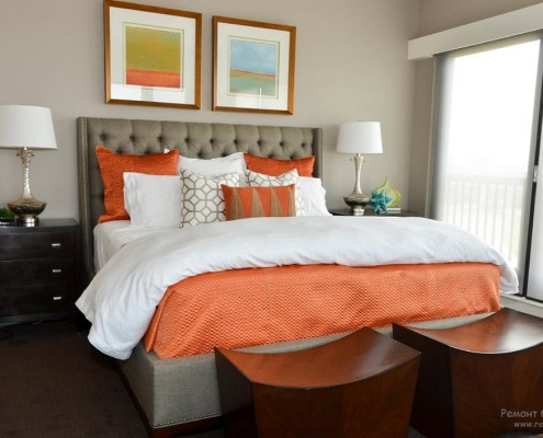 Оранжевый декор в спальне