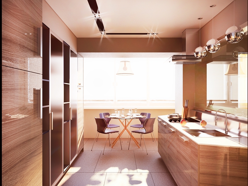 кухня с балконом из древесины