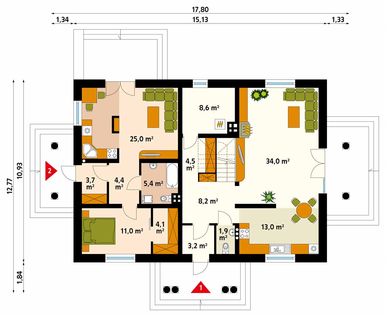 Планировка одноэтажного дома на 2 семьи